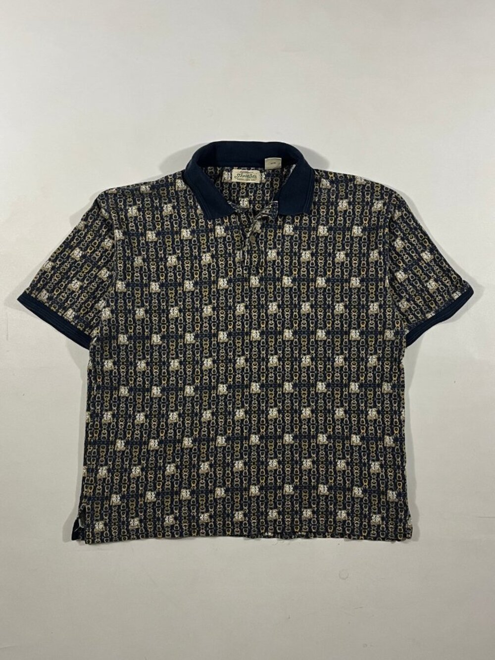 Vintage 90s St John's Bay All Over Print Chain Link Navy Polo Shirt XL
